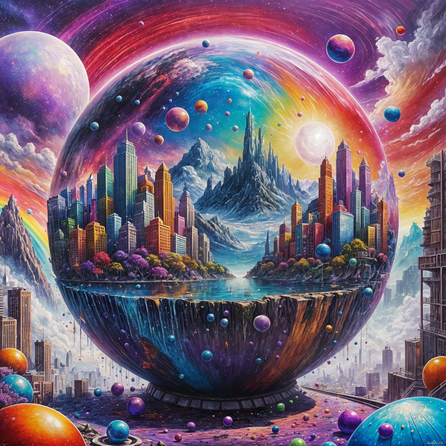 Brilliant Sphere: Futuristic Metropolis in Fantasy Realm