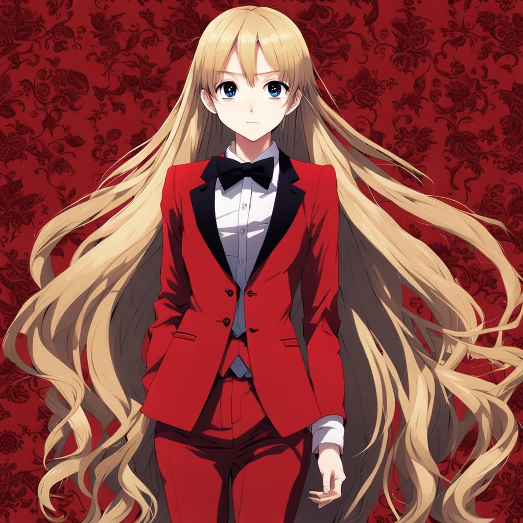Anime Girl in Red Suit with Blonde Hair