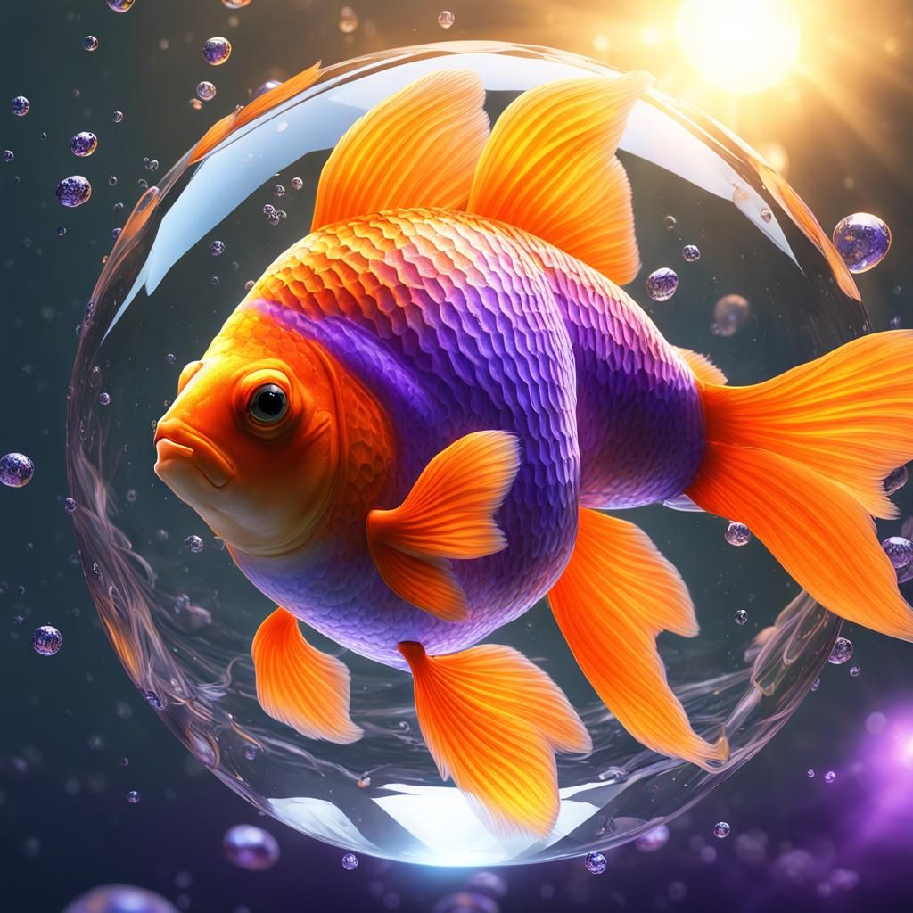 Goldfish in Water Droplet: Dark Fantasy Concept Art