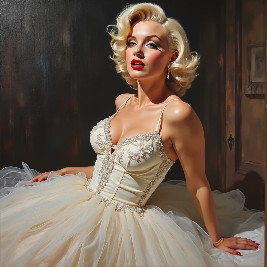 Sensual Neo-Impressionist Marilyn Monroe in Refined White Go...