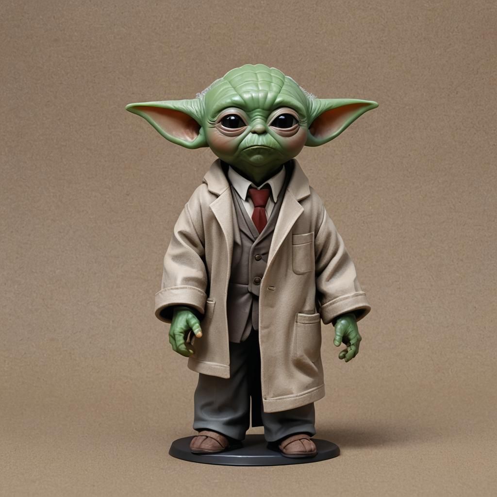 Baby Yoda Action Figure in Suit, Cell Shaded Art