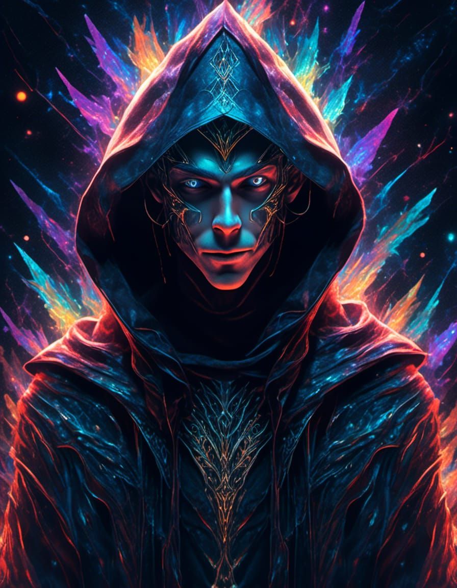 Elven Creature in Dark Cloak, Holographic Illustration