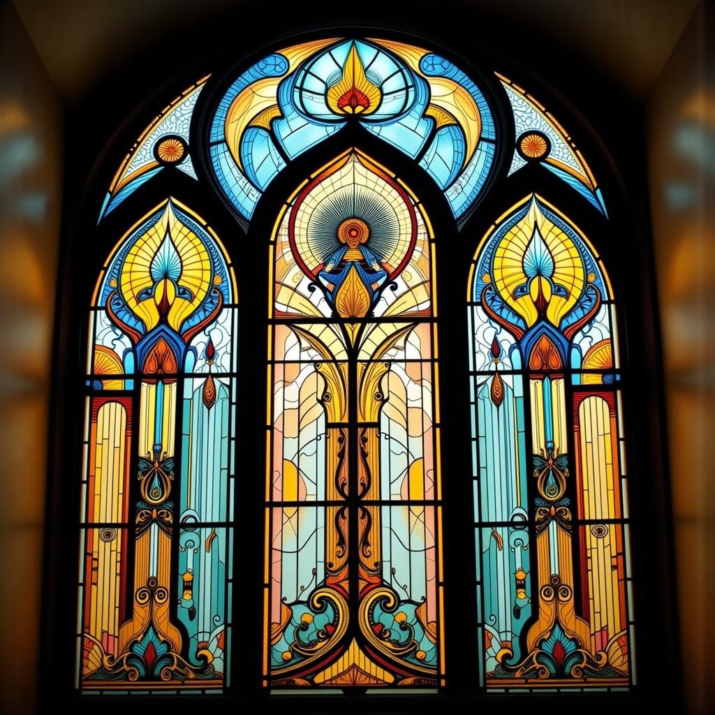 Art Deco Stained Glass Window in Tiffany Style