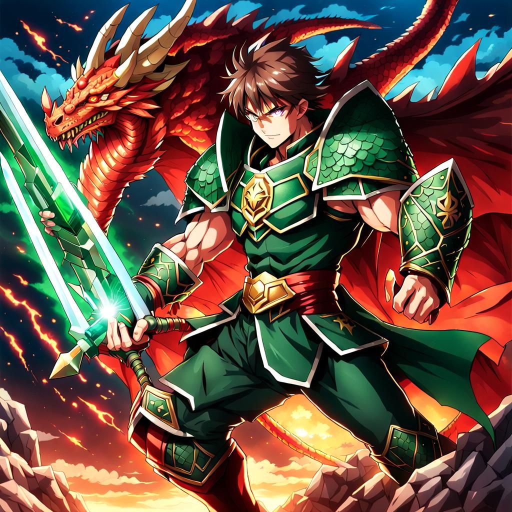 Anime Warrior in Dragon Armor with Emerald Sword