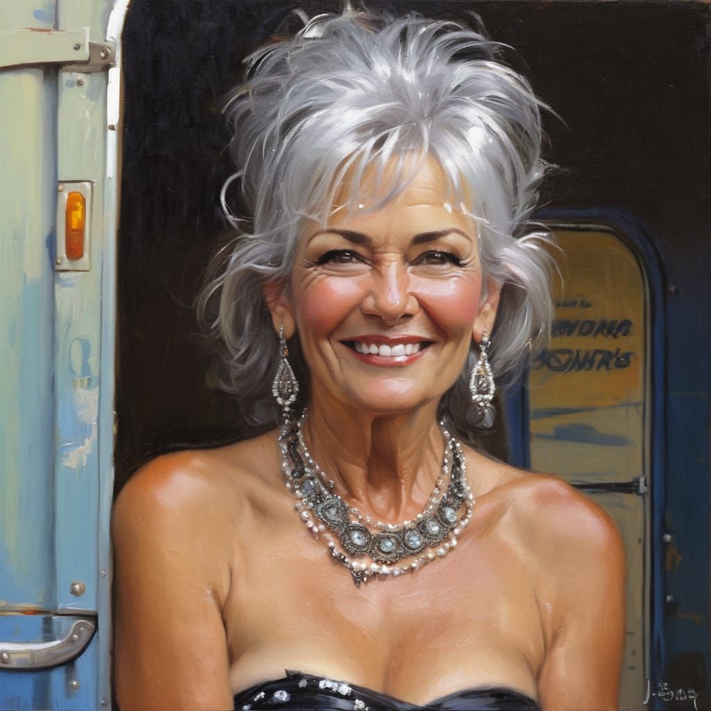 Elegant Silver-haired Woman in Oil Painting