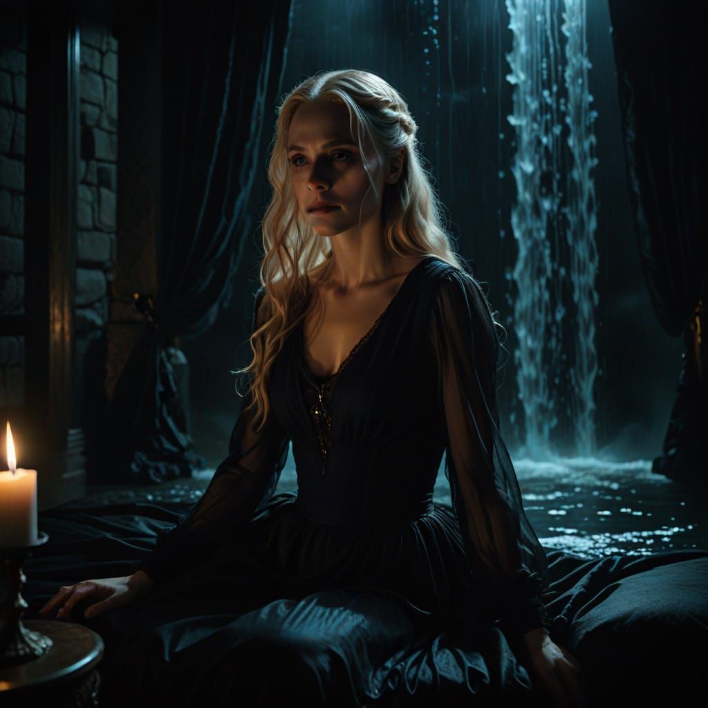 Flooded Gothic Tower: Blonde Woman in Peril