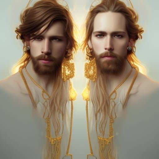 Angelic Male Model Portrait with Gold Accessories