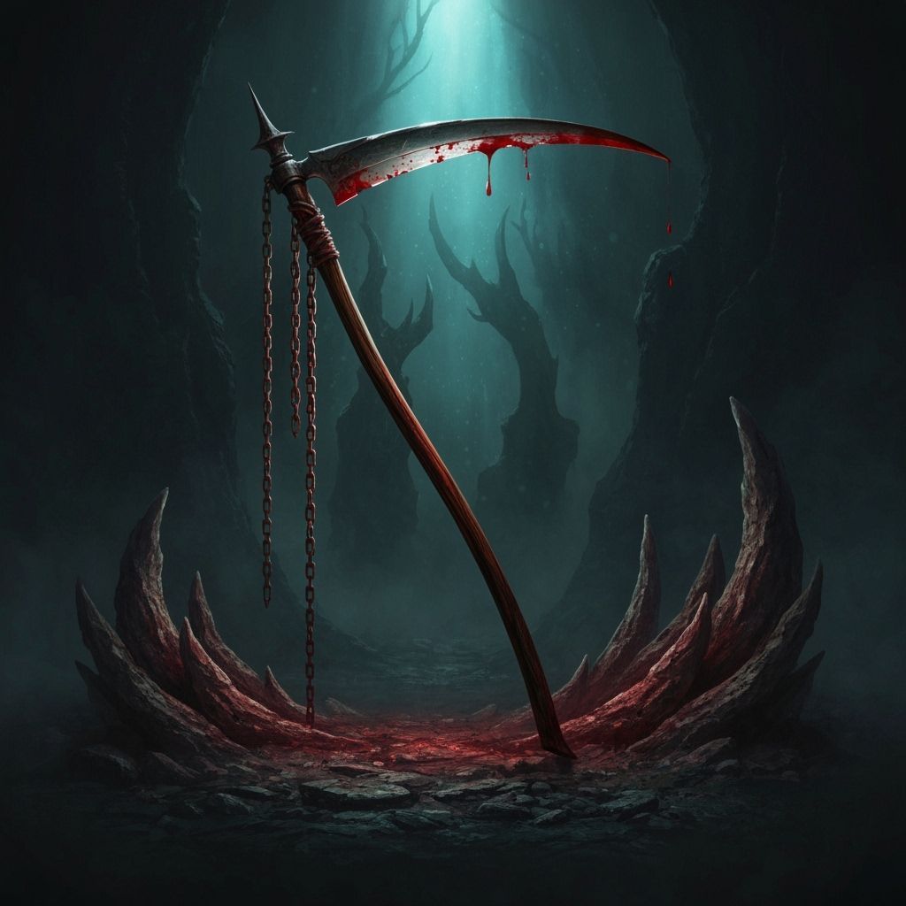 Bloody Scythe with Chains in Fantasy Art Style