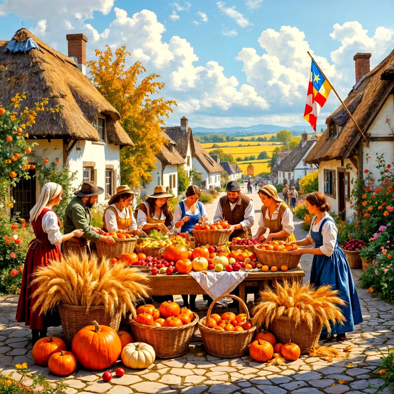 Abundant Medieval Harvest Celebration in Golden Light