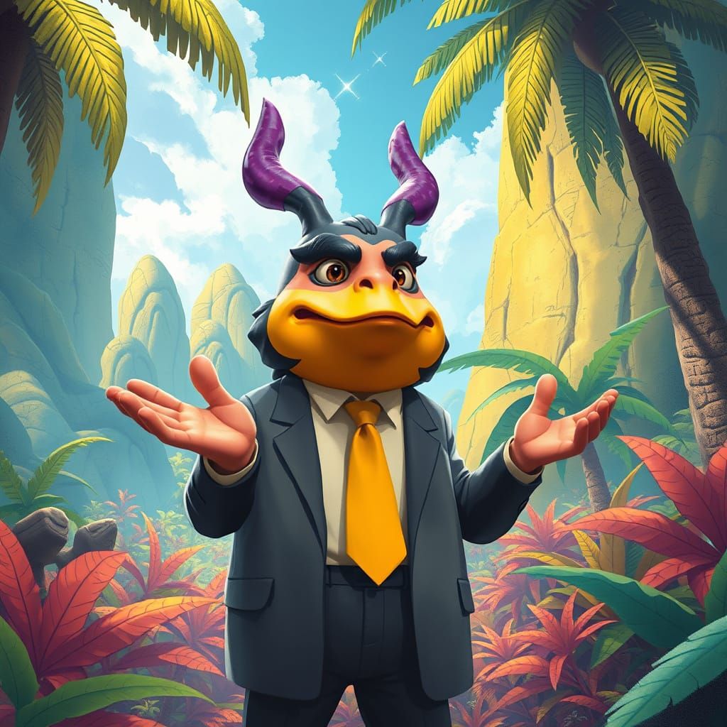 Polite Alolan Muk in Tropical Landscape Art