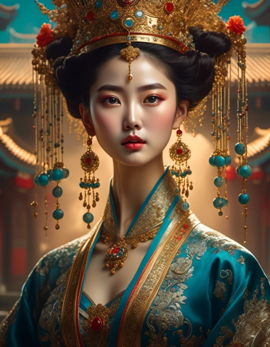 Woman with Exaggerated Eyebrows in Oil Painting Style