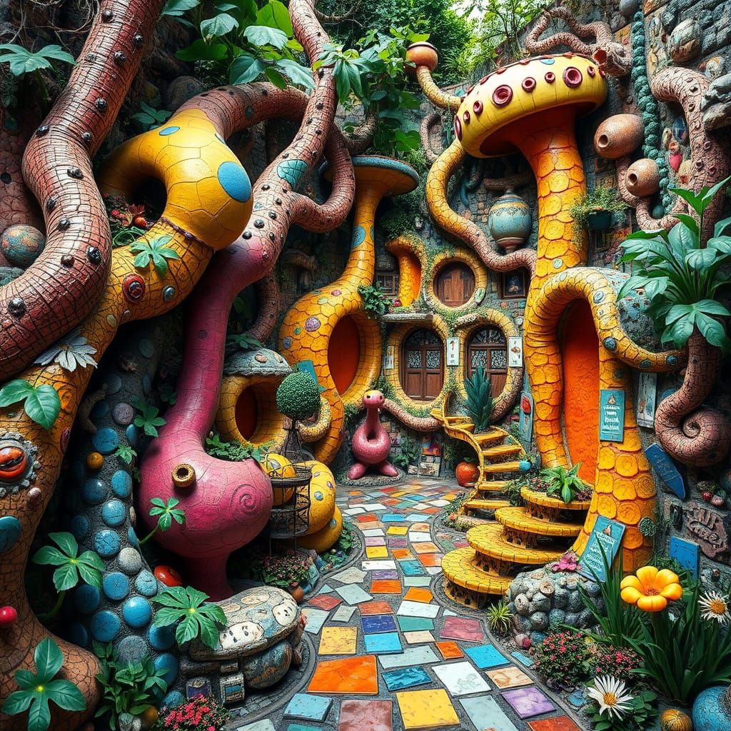 Surreal Garden in Hundertwasser's Biomorphic Style