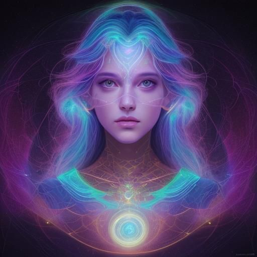 Cosmic Leo Holographic Illustration in Astral Style