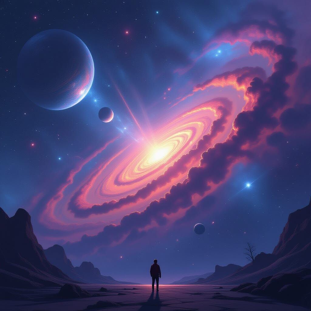 Cosmic Universe in Retro-Futuristic Style