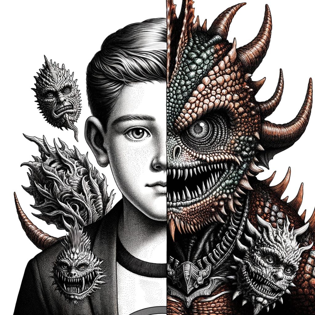 Half Boy Half Monster Creature with Innocent Gaze