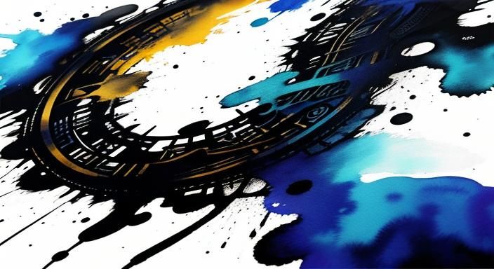 Ink Splatter Metropolis on Wet Paper in Art Nouveau Style