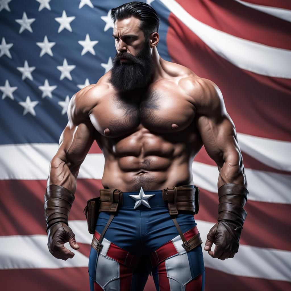 Hyperrealistic Captain America with Black Beard