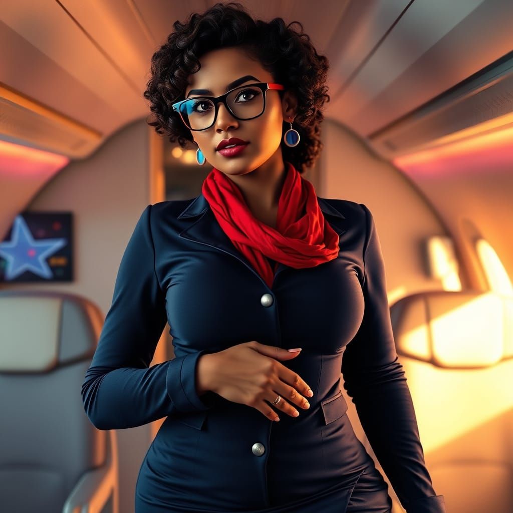 Curvy Woman in Air Hostess Uniform: Fantasy Concept Art