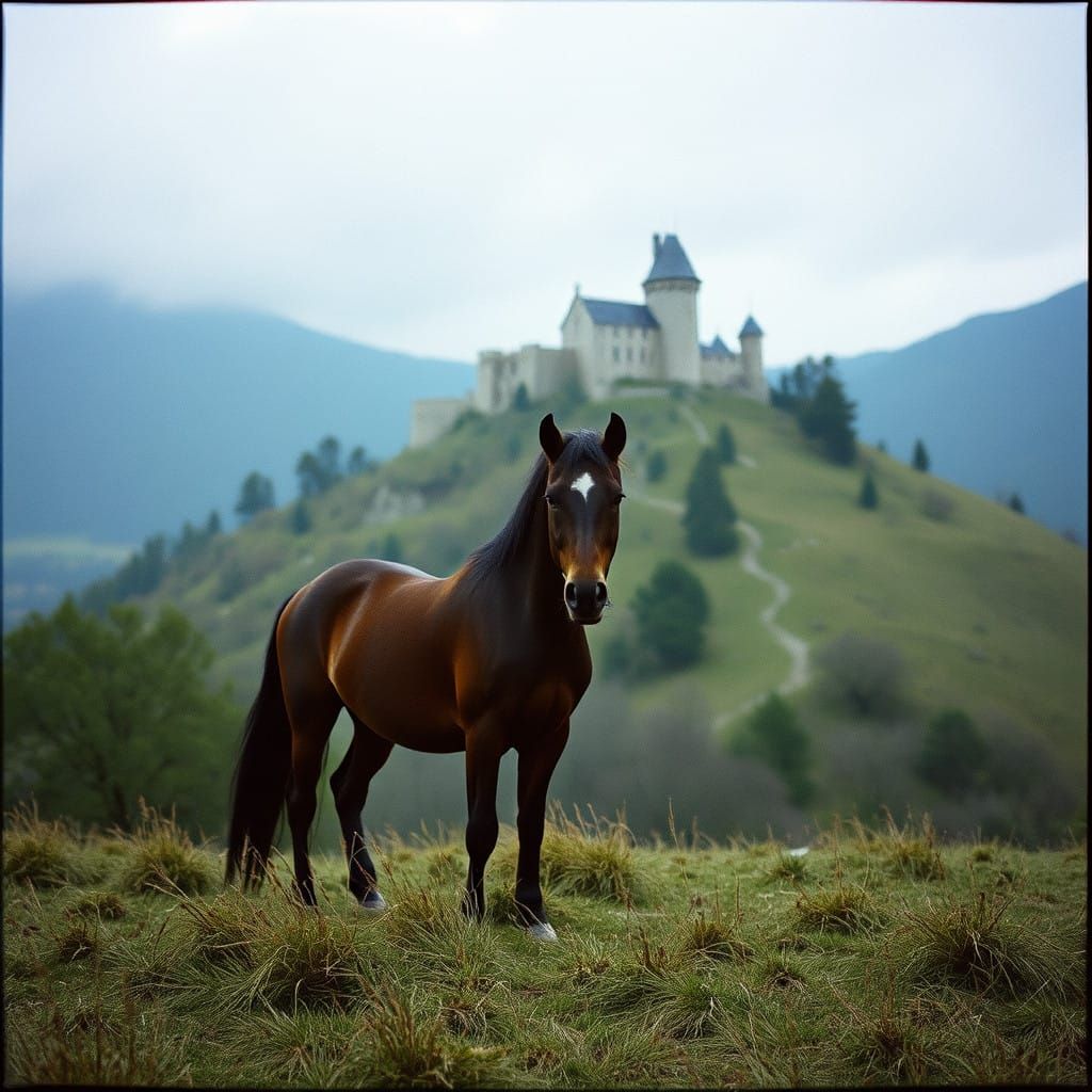 Epic Film Still of Horse in Breathtaking Hilly Landscape