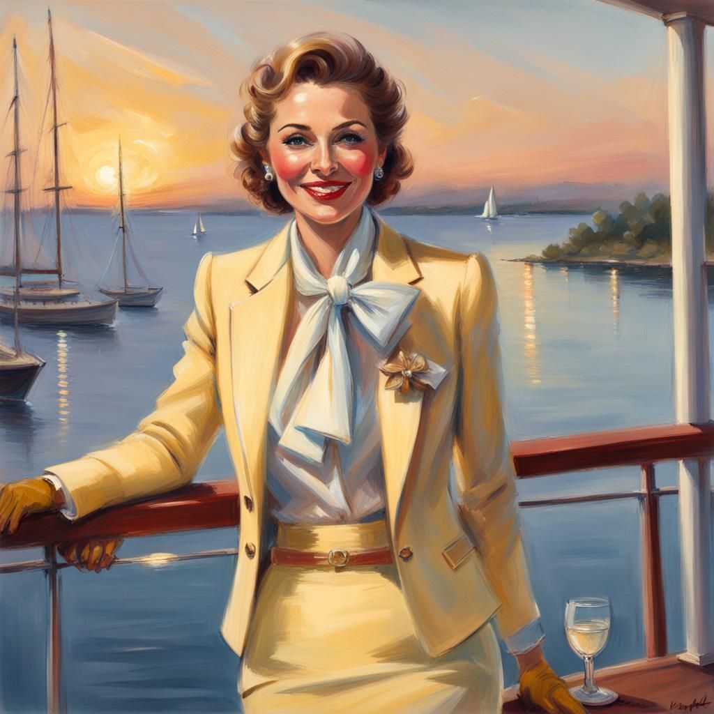 Elegant Woman in Yellow Suit: Pastel Sunset Sketch
