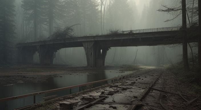 Sinister Abandoned Bridge in Forest