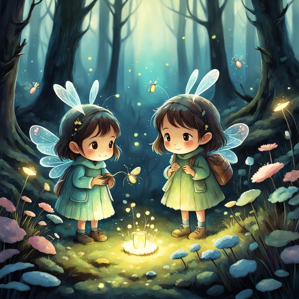 Whimsical Watercolor Fairies in Enchanted Forest