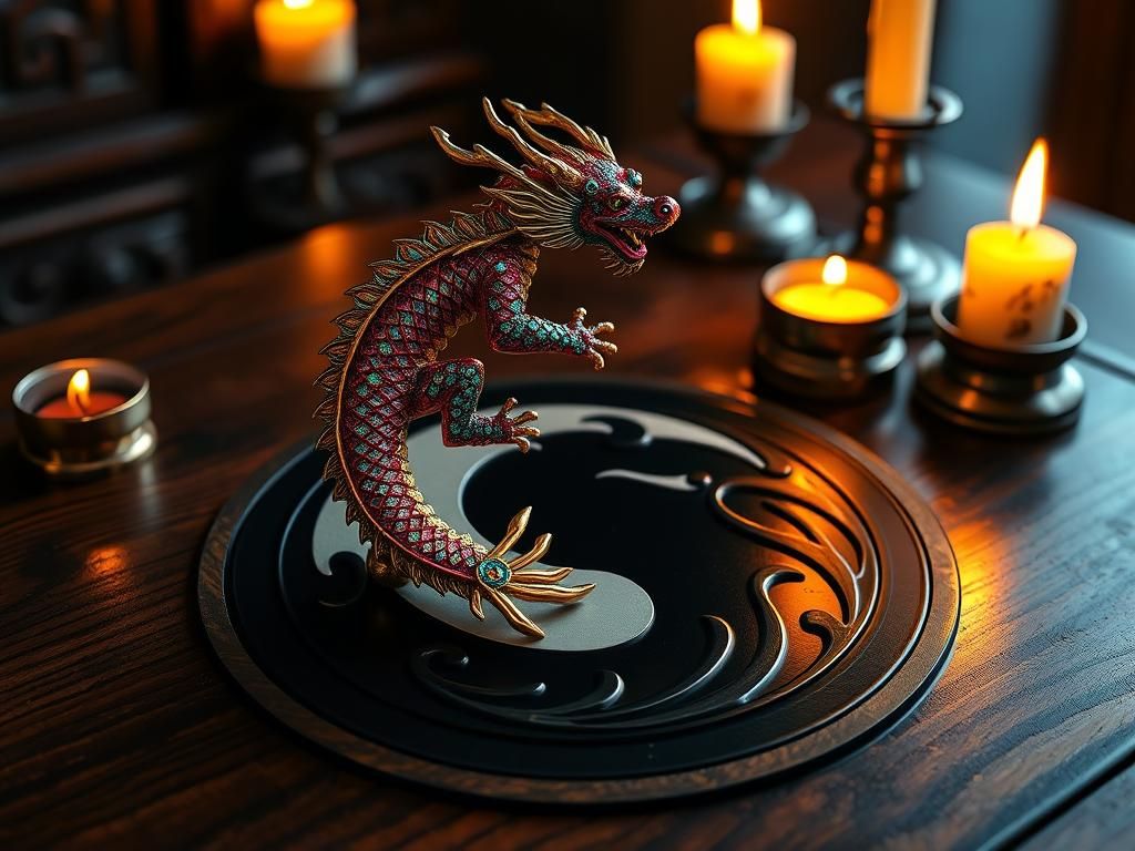 Enamelled Dragon Pin on Yin Yang Symbol