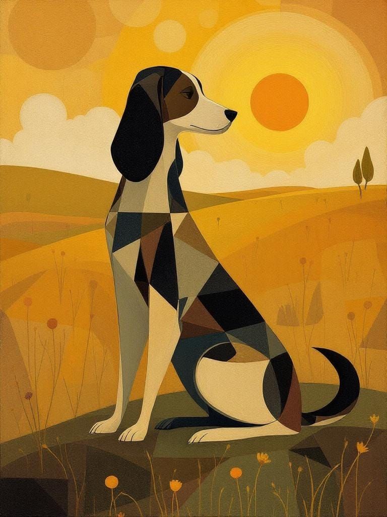 Dog Portrait in Style of Modigliani, Holbein, Wood