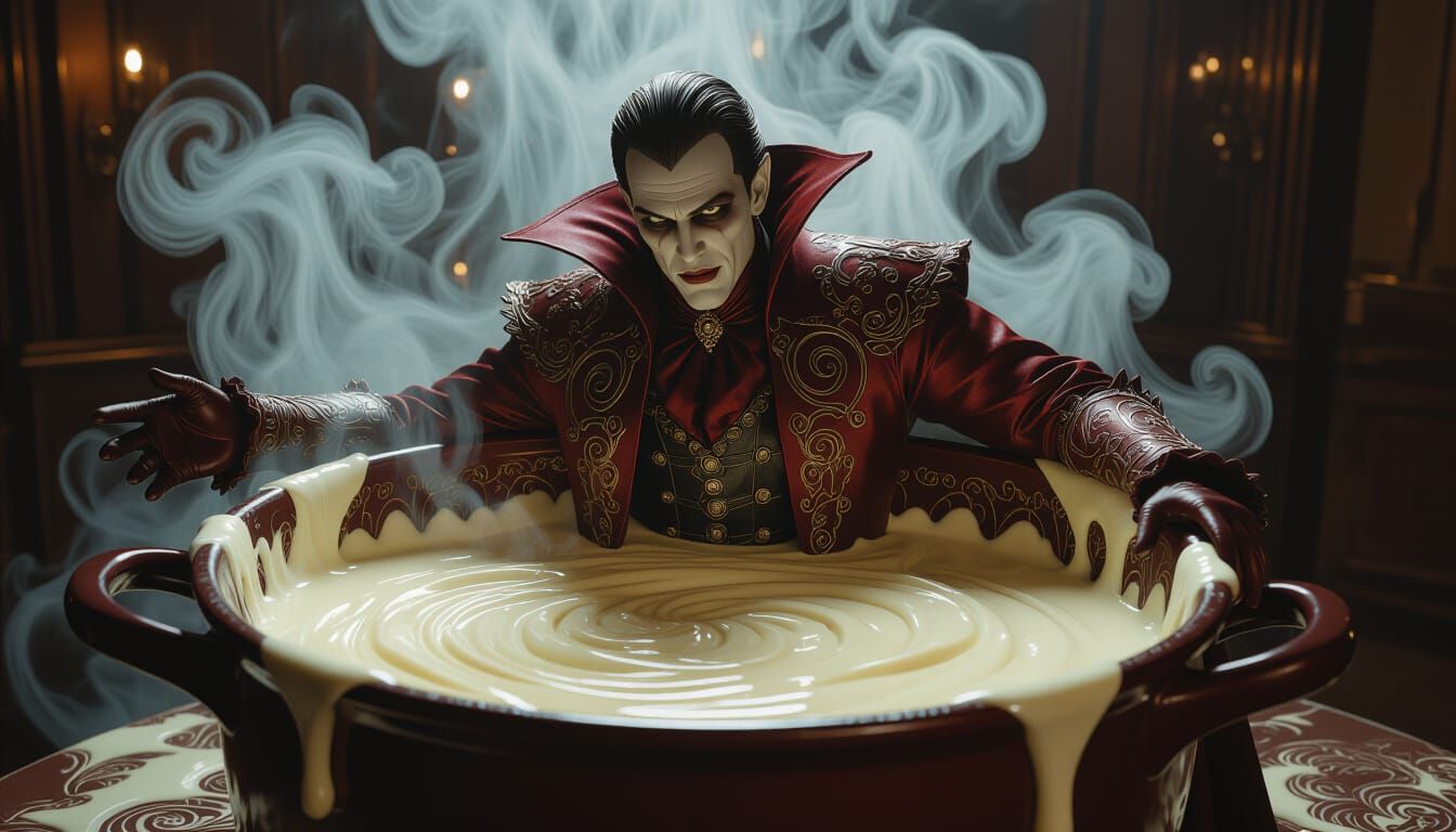 Gothic Vampire Emerges from Chocolate, Art Nouveau Style