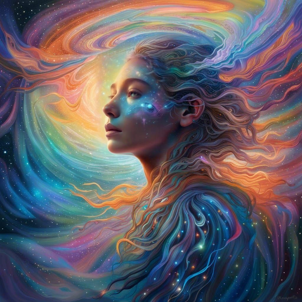 Magical Astral Illustration in Holographic Mixed Media