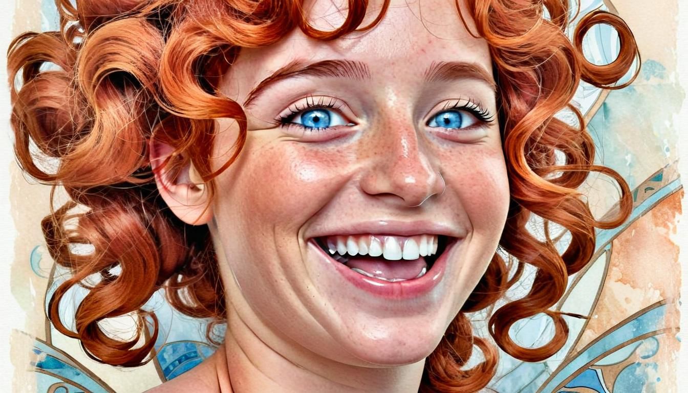 Laughing Woman with Red Hair in Art Nouveau Style