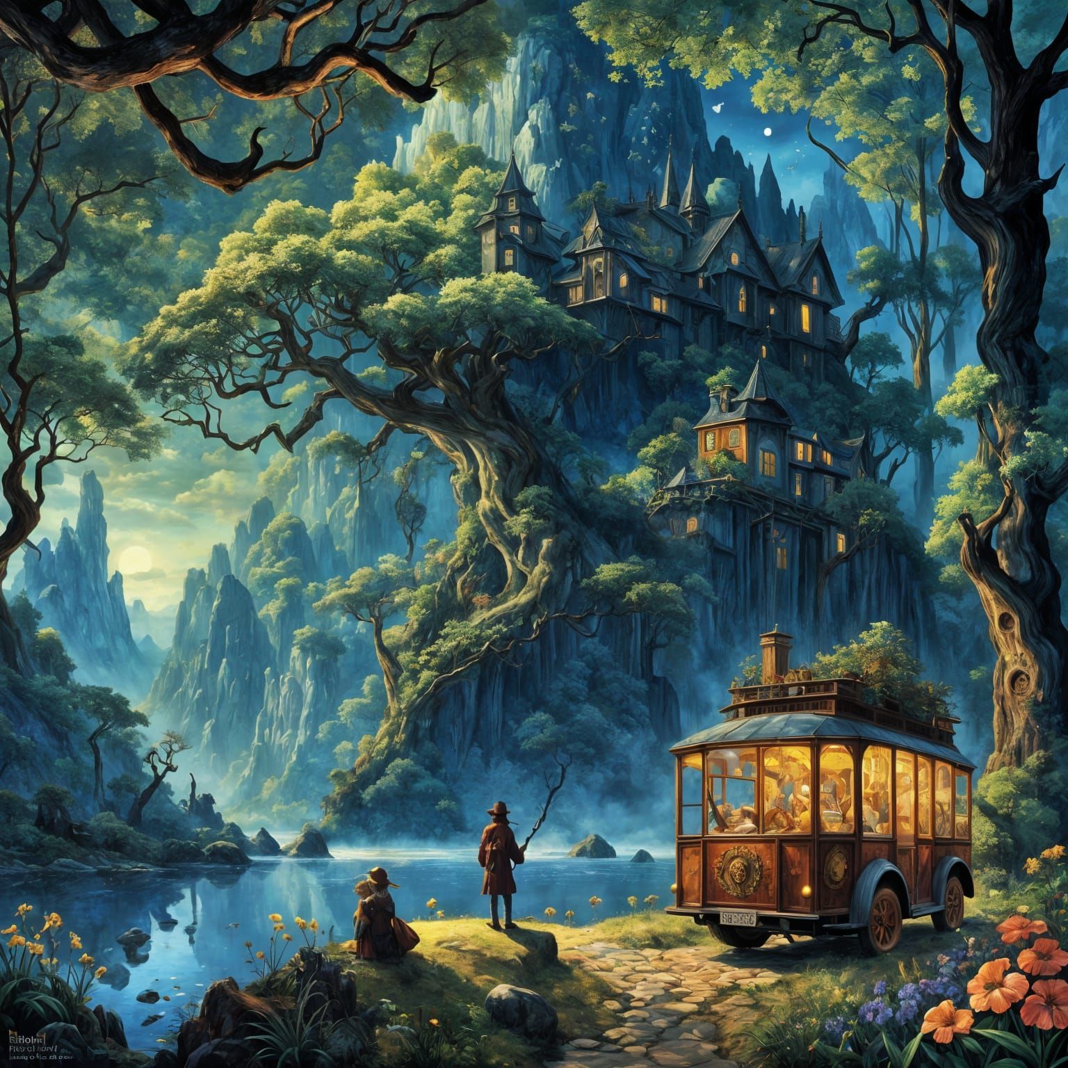 Extraordinary Waterfall in Vibrant Fantasy Landscape