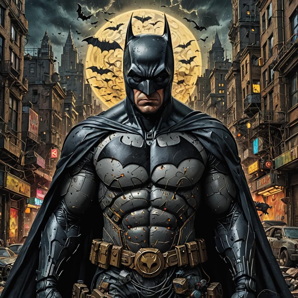 Batman in a Futuristic Dystopian Cityscape, Cyberpunk Style