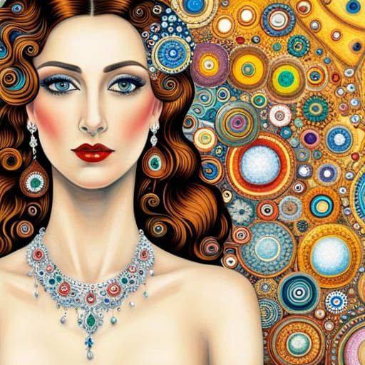 Beautiful Girl in Crystal Dress, Klimt Style