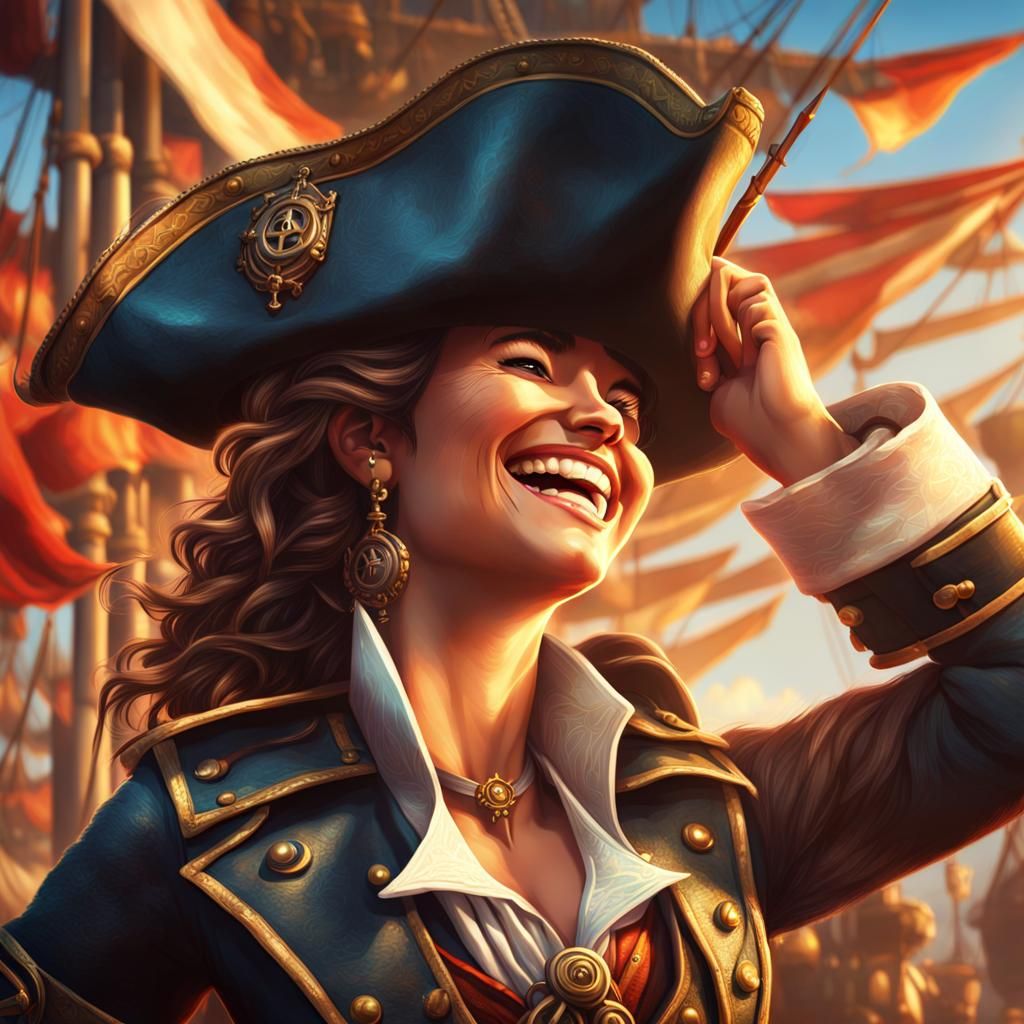 Victorious Swashbuckler Woman Celebrates in Splash Art Style
