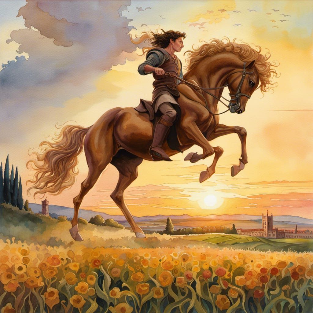 Centaur Firenze in Field, Hyperrealistic Digital Art