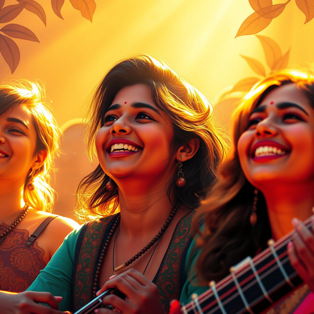 Joyful Sitar Concert: Radiant Faces in a Mystical Realm