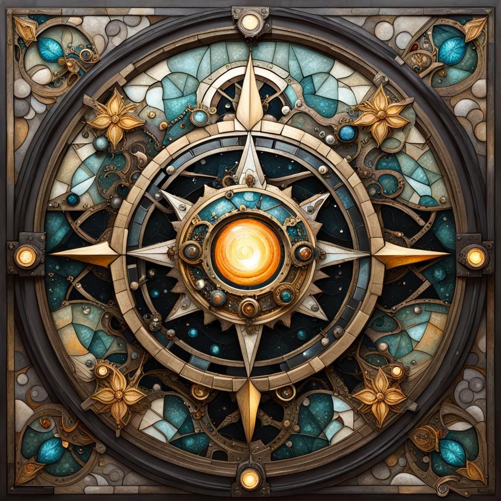 Steampunk Princess in Celestial Art Nouveau Mosaic