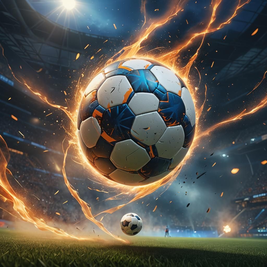 Fantasy Soccer Ball Soaring Through Air