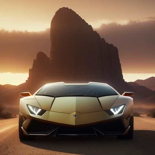 Lamborghini in Sunset Desert: Digital Matte Painting