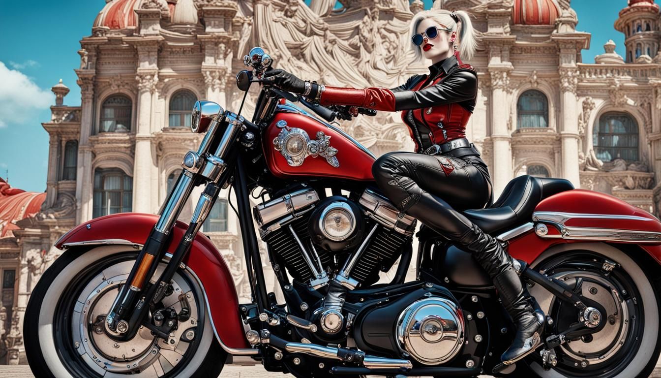 Harley Quinn on Motorcycle in Rococo Style
