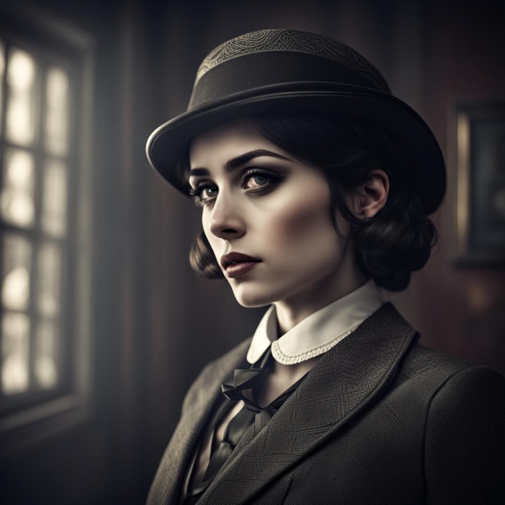 Girl with Monocle: Hyperrealistic Cinematic Portrait