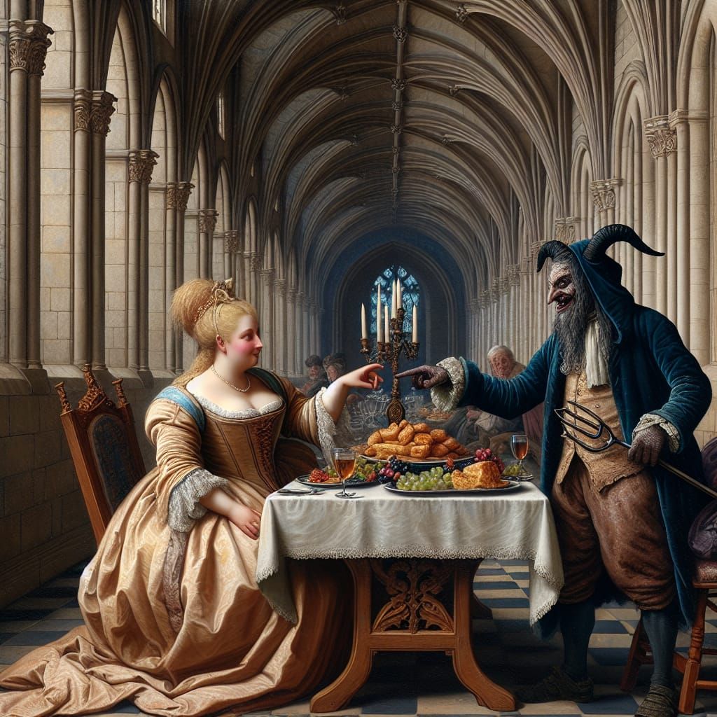 Noble Lady Dines with Devil in Castle