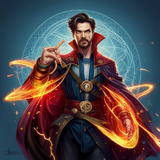 Steampunk Doctor Strange on Battlefield in Digital Painting
