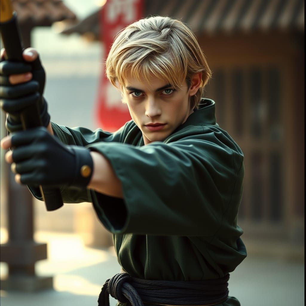Realistic 20-Year-Old Lloyd in Dynamic Karate Pose