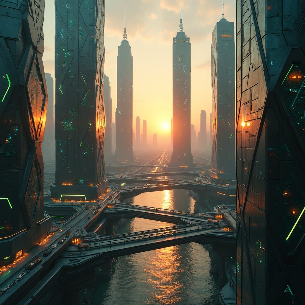 Futuristic Metropolis in Hyperrealistic Digital Style