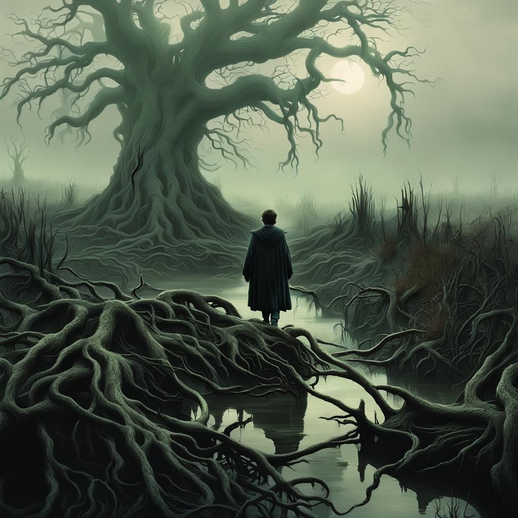 Frodo in the Dead Marshes: Gloomy Film Still