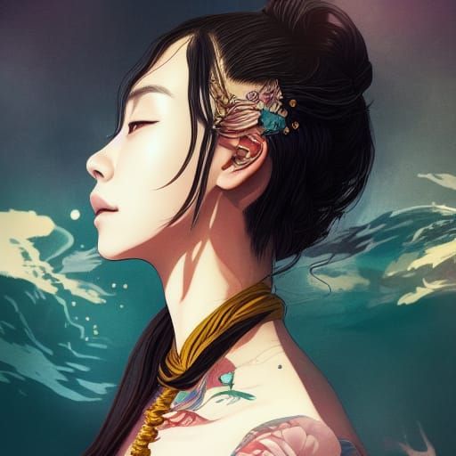 Chinese Woman Portrait in Ghibli Anime Style