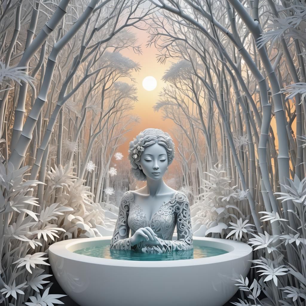 Enchanting Snow Globe with Bamboo Spa Scene