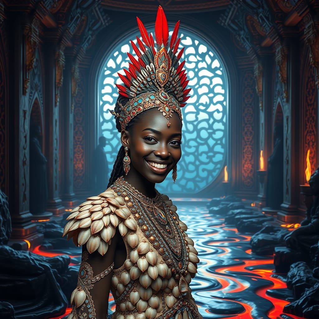 Futuristic Woman in Obsidian Palace, Digital Art